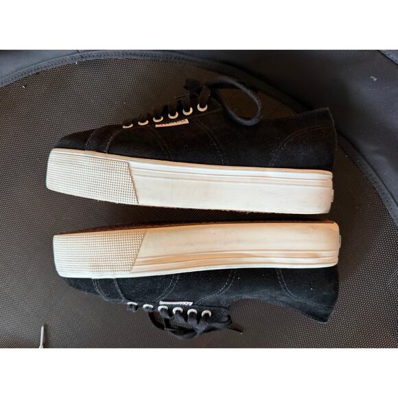 Black Suede Platform Superga Sneakers, GUC Women's Size 10 - Picture 3 of 5